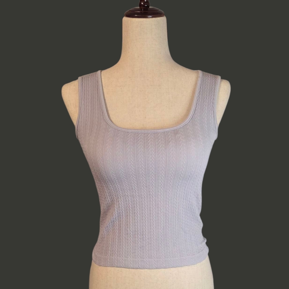SASA Gray Cropped Tank Top Built In Bra Stretch Camisole Brami One Size NWT